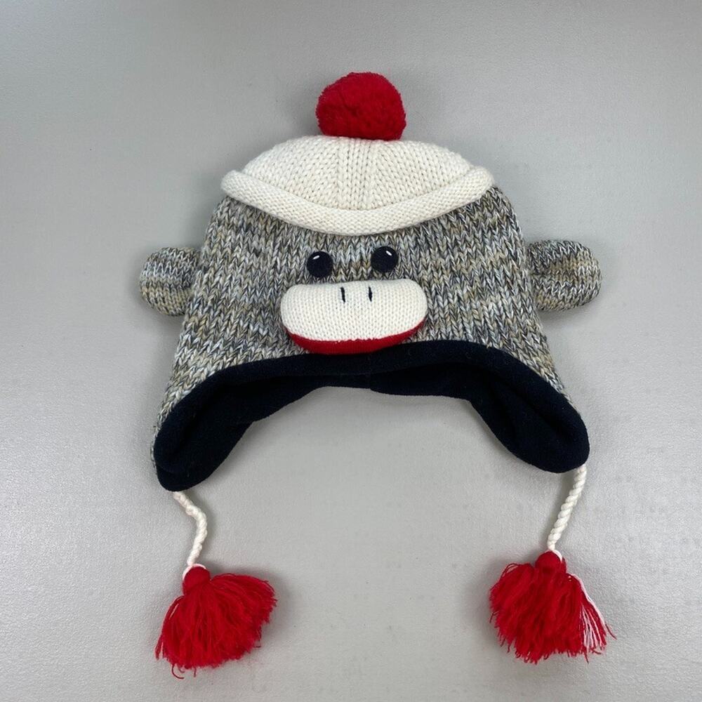 Kyber Sock Monkey Hat Adult One Size Wool‎ Blend Knit Pom Beanie Sweater Retro